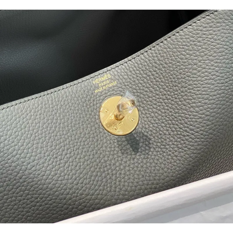 Hermes Lindy 26cm Taška v kůži Gris Meyer Clemence s GHW