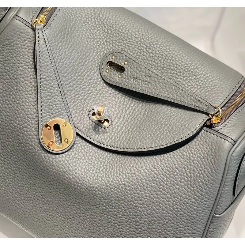 Hermes Lindy 26cm Taška v kůži Gris Meyer Clemence s GHW