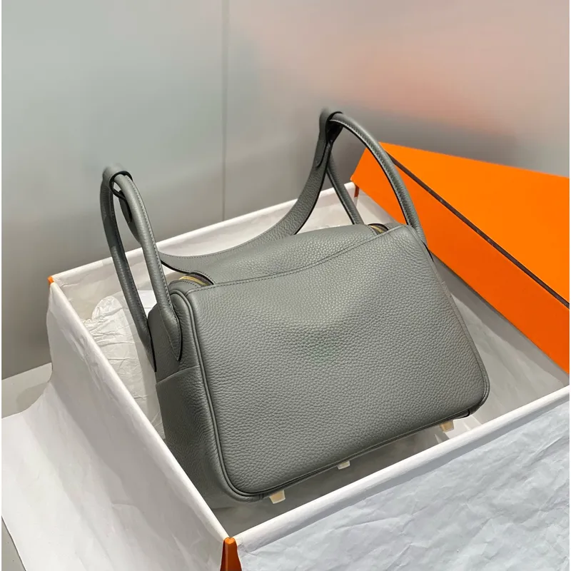 Hermes Lindy 26cm Taška v kůži Gris Meyer Clemence s GHW
