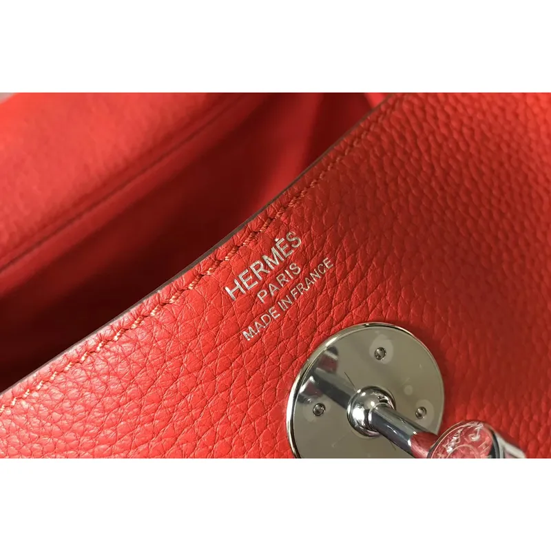 Hermes Lindy 26cm Taška v červeném klementu s PHW