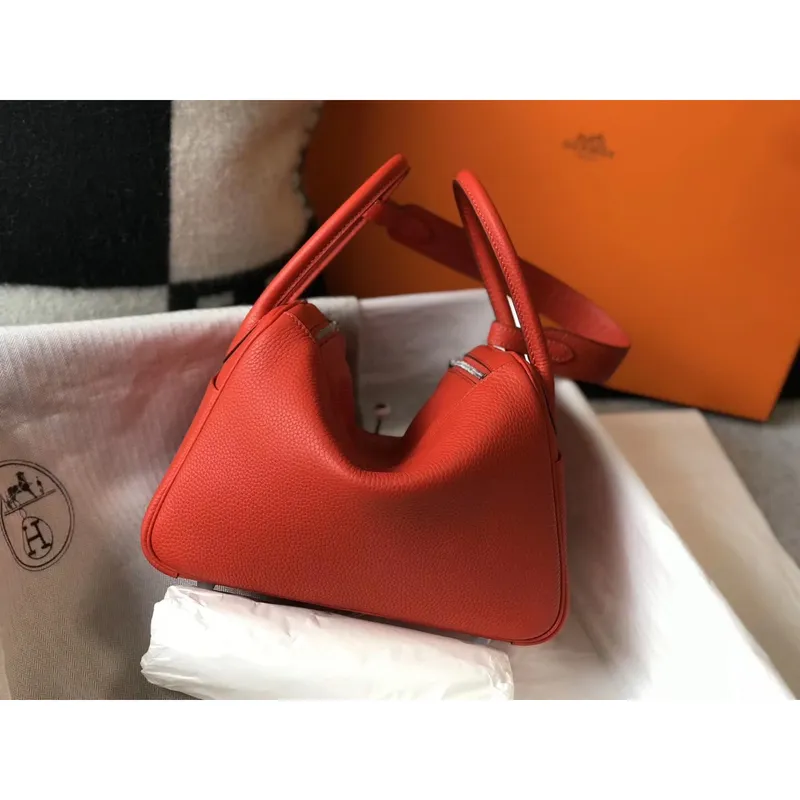 Hermes Lindy 26cm Taška v červeném klementu s PHW