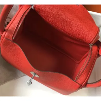 Hermes Lindy 26cm Taška v červeném klementu s PHW