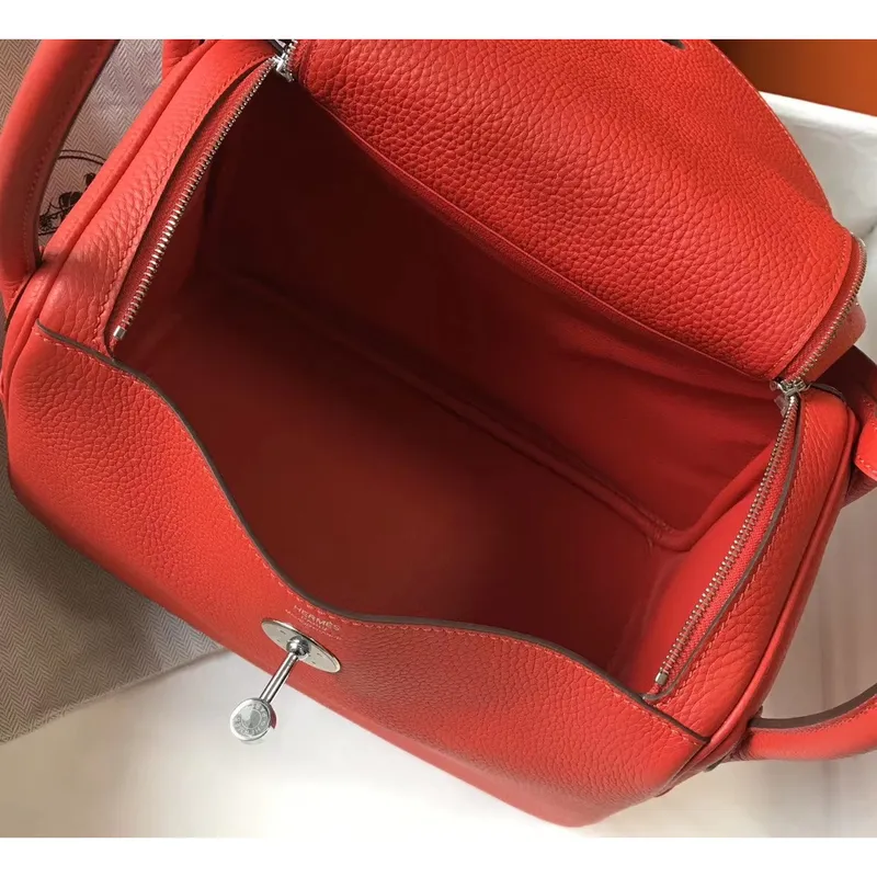Hermes Lindy 26cm Taška v červeném klementu s PHW