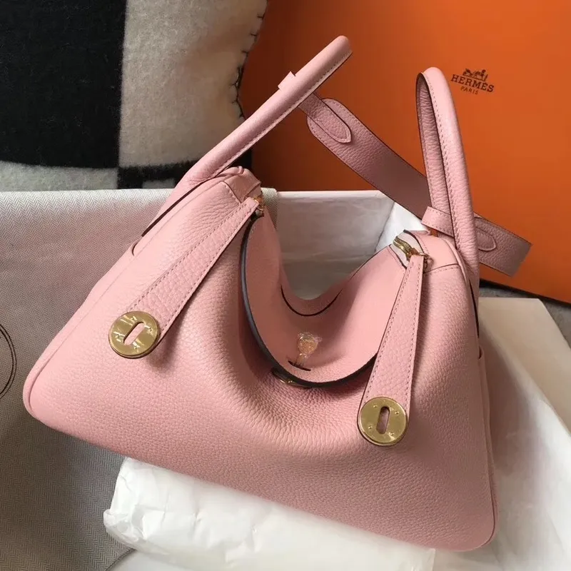 Hermes Lindy 26cm Taška v Růžovém Clemence s GHW