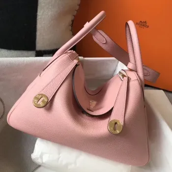 Hermes Lindy 26cm Taška v Růžovém Clemence s GHW