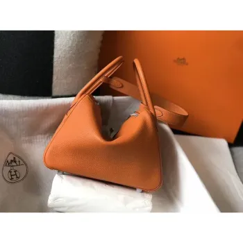 Hermes Lindy 26cm Taška v oranžovém Clemence s PHW