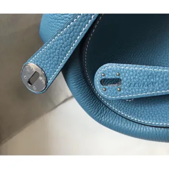 Hermes Lindy 26cm Taška v modrém džínovém kůži Clemence s PHW