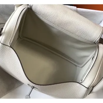 Hermes Lindy 26cm Taška v bílé kůži Clemence s PHW