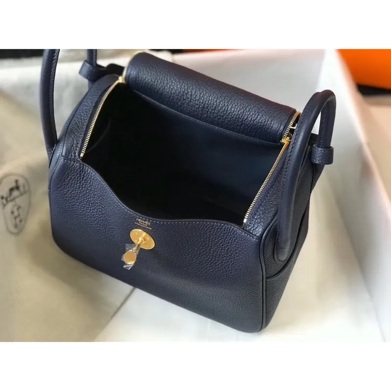 Hermes Lindy 26cm Taška v námořnické modré kůži Clemence s GHW