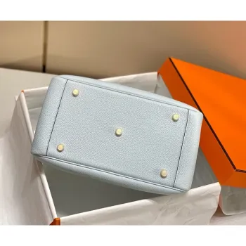 Taška Hermes Lindy 30 cm v modré Brume z kůže Clemence s GHW