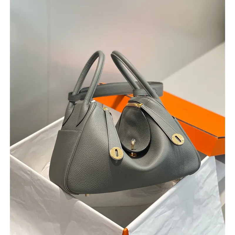 Hermes Lindy 30cm Taška v Gris Meyer Clemence Kůži GHW