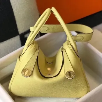 Hermes Lindy 30cm Taška v kůži Jaune Poussin Clemence