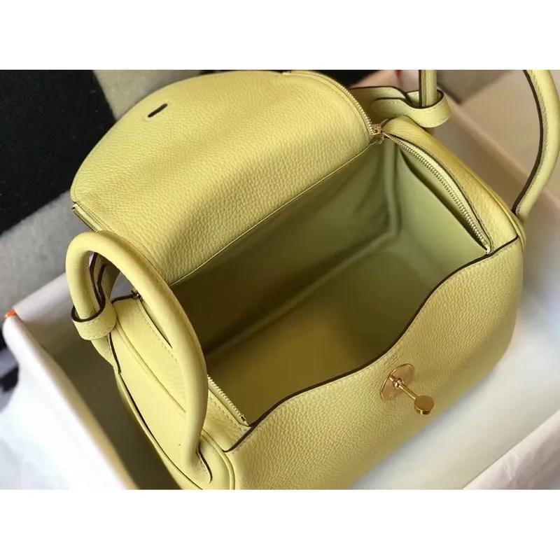 Hermes Lindy 30cm Taška v kůži Jaune Poussin Clemence
