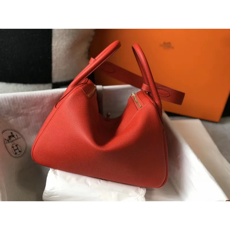 Hermes Lindy 30cm Taška v červené kůži Clemence