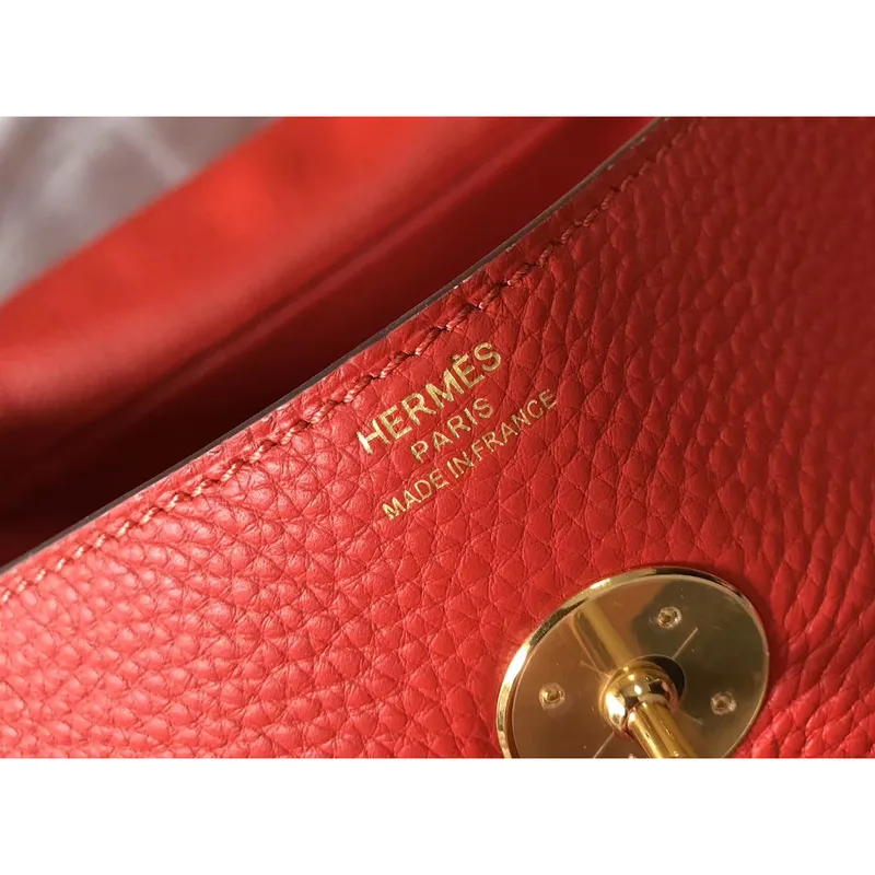 Hermes Lindy 30cm Taška v červené kůži Clemence