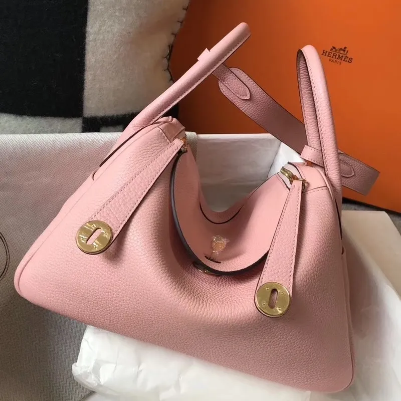 Hermes Lindy 30cm Taška v růžové kůži Clemence
