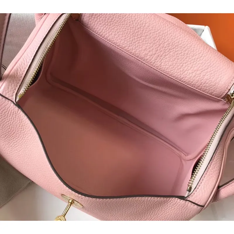 Hermes Lindy 30cm Taška v růžové kůži Clemence