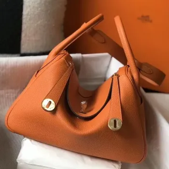 Hermes Lindy 30cm Taška v oranžové kůži Clemence
