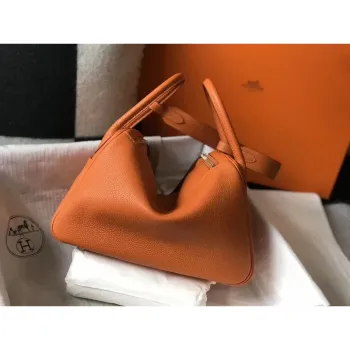Hermes Lindy 30cm Taška v oranžové kůži Clemence
