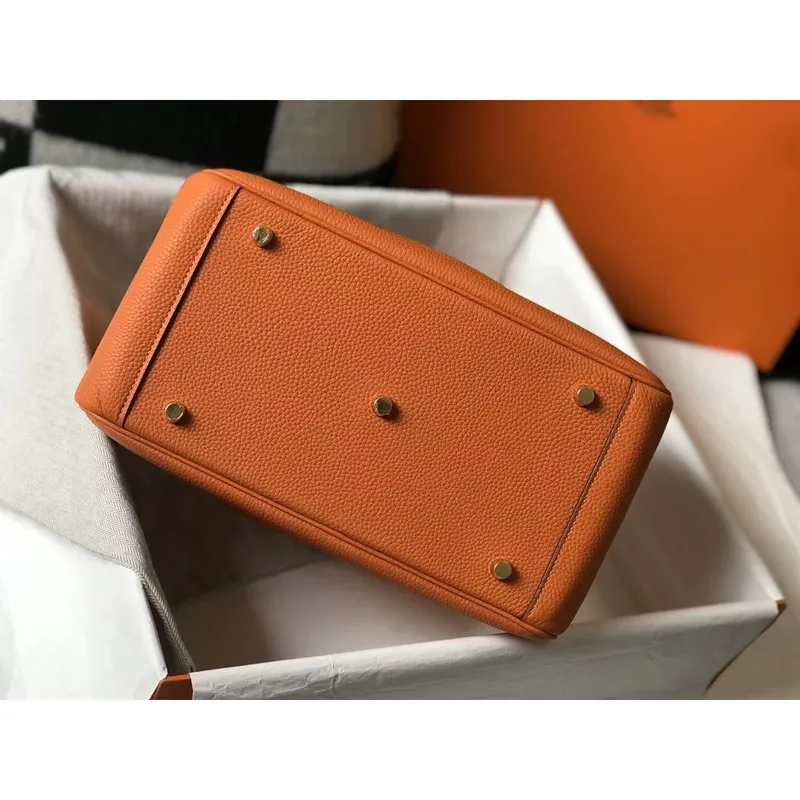 Hermes Lindy 30cm Taška v oranžové kůži Clemence