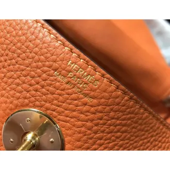 Hermes Lindy 30cm Taška v oranžové kůži Clemence