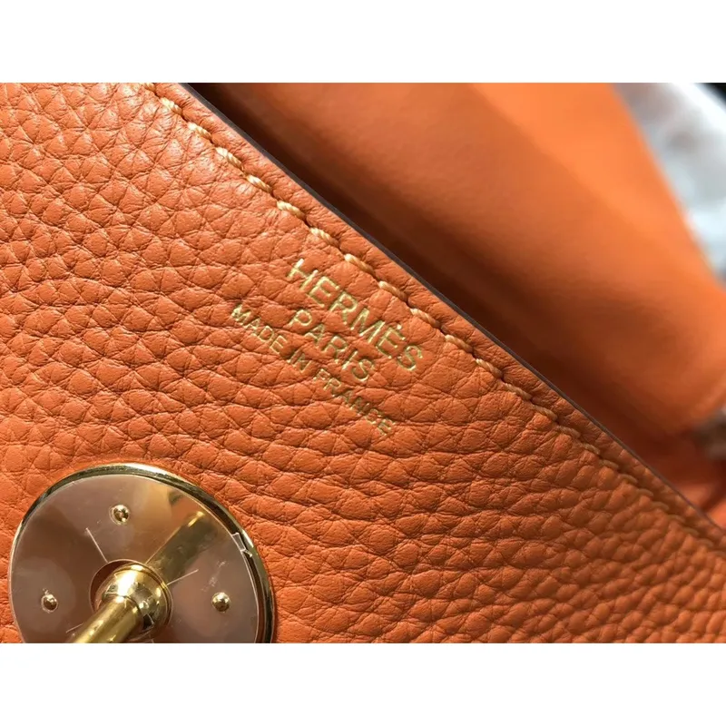 Hermes Lindy 30cm Taška v oranžové kůži Clemence