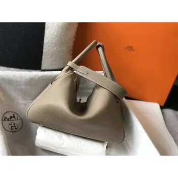 Hermes Lindy 30cm Taška v šedé kůži Clemence