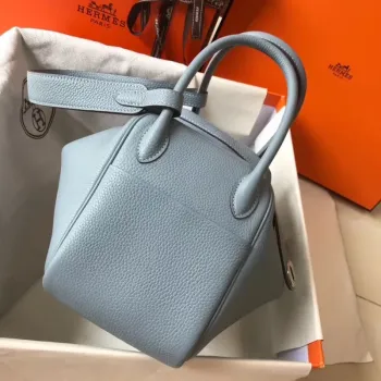 Hermes Lindy 30cm Taška v modré kůži Lin Clemence