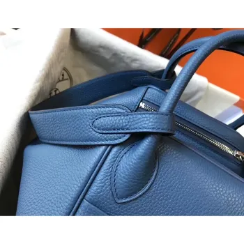 Hermes Lindy 30cm Taška v modré achátové kůži Clemence