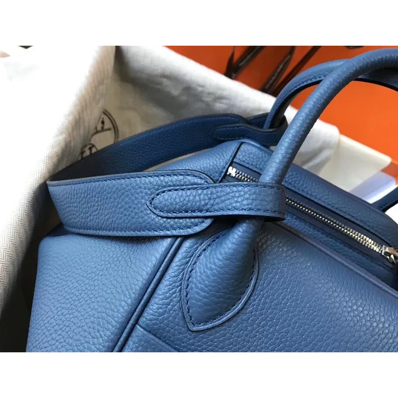 Hermes Lindy 30cm Taška v modré achátové kůži Clemence
