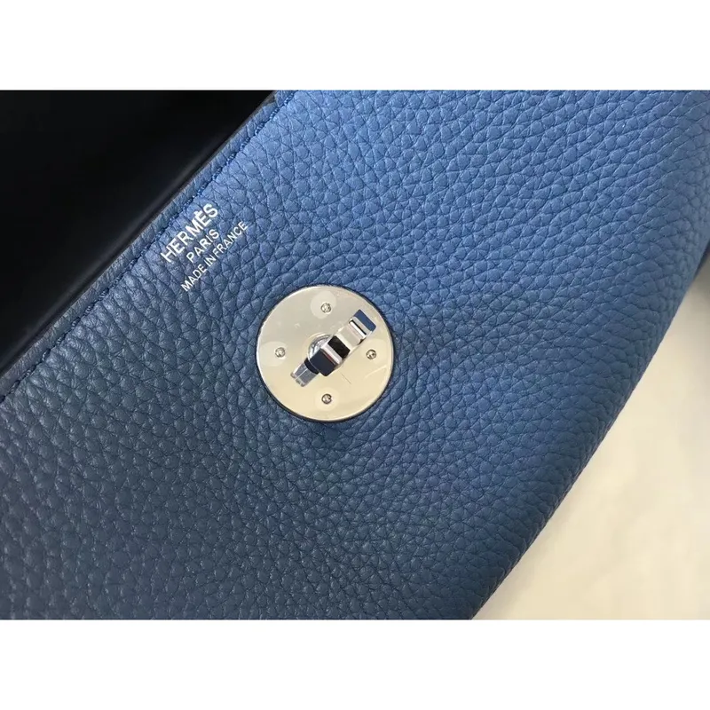 Hermes Lindy 30cm Taška v modré achátové kůži Clemence