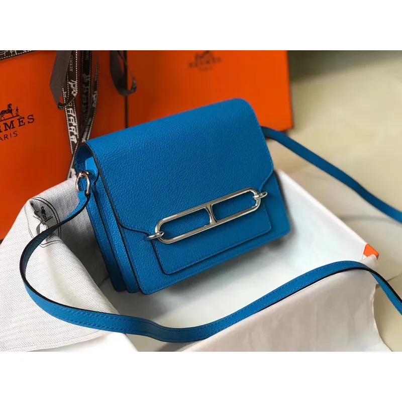 Hermes Mini Sac Roulis 18cm Taška v modré Hydra Evercolor telecí kůži