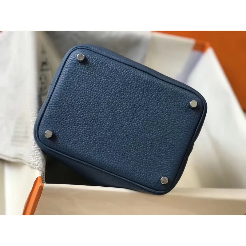 Hermes Picotin Lock 18 Taška v modré achátové kůži Clemence