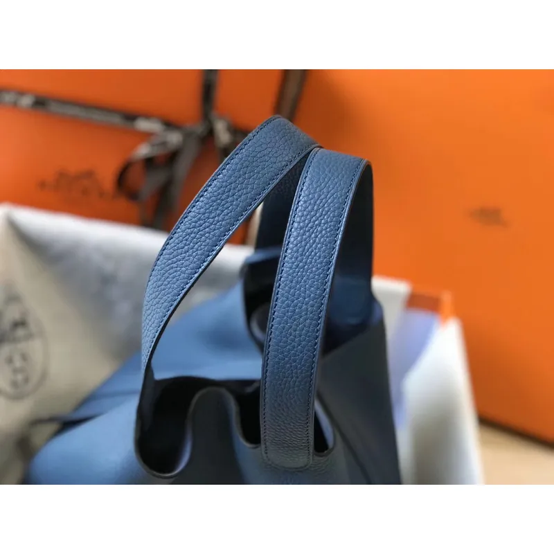 Hermes Picotin Lock 18 Taška v modré achátové kůži Clemence