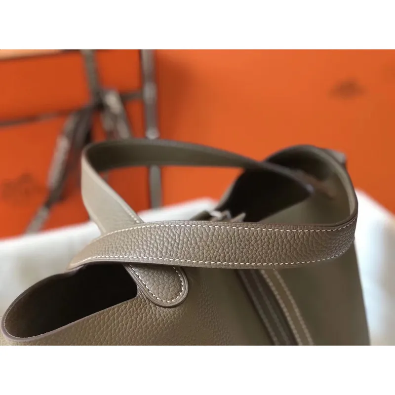 Hermes Picotin Lock 18 Taška v taupe kůži Clemence