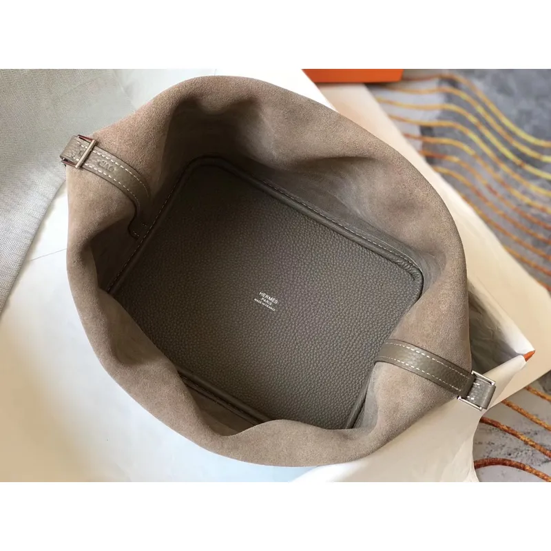 Hermes Picotin Lock 18 Taška v taupe kůži Clemence