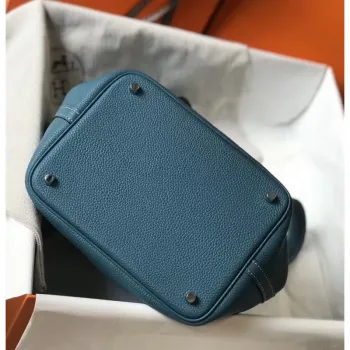 Hermes Picotin Lock 18 Taška v modré džínové kůži Clemence