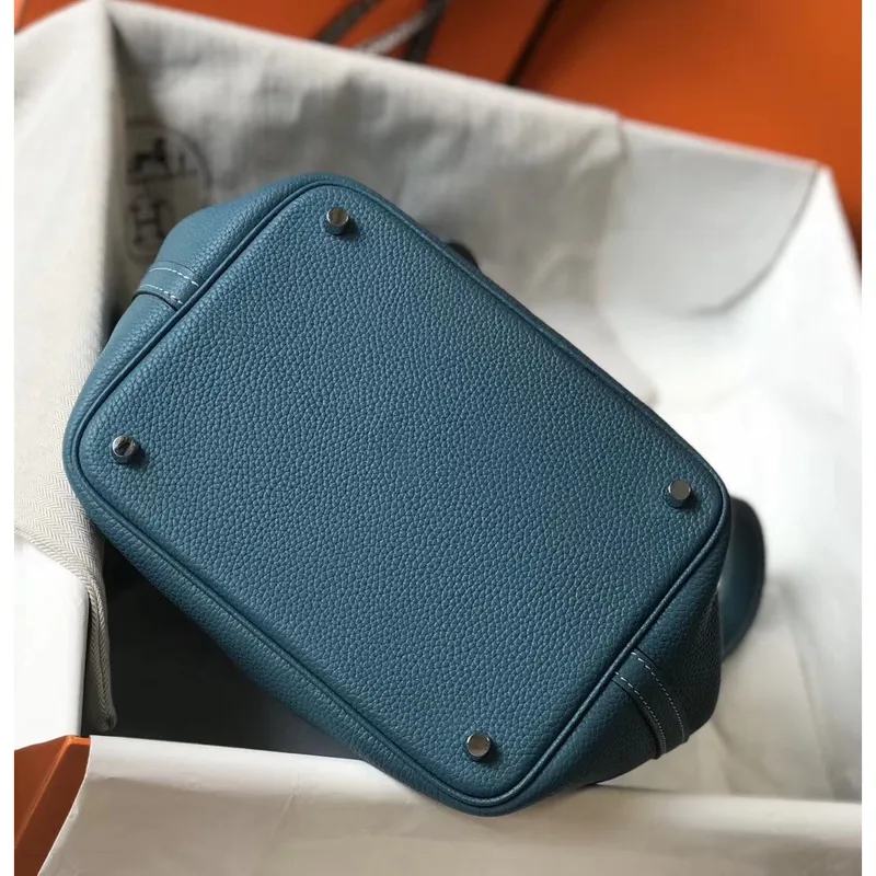 Hermes Picotin Lock 18 Taška v modré džínové kůži Clemence