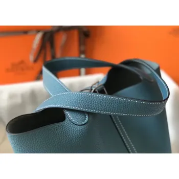 Hermes Picotin Lock 18 Taška v modré džínové kůži Clemence