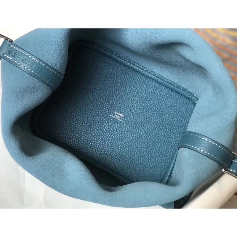 Hermes Picotin Lock 18 Taška v modré džínové kůži Clemence