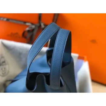 Hermes Picotin Lock 22 Taška v modré achátové kůži Clemence