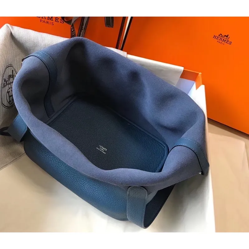 Hermes Picotin Lock 22 Taška v modré achátové kůži Clemence