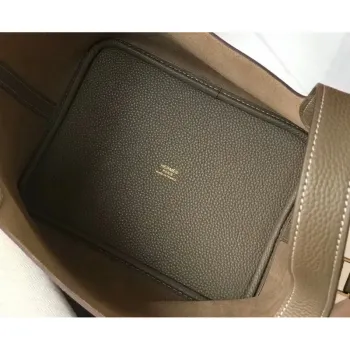 Hermes Picotin Lock 22 Taška v taupe kůži Clemence