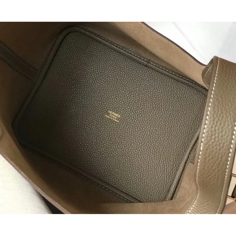 Hermes Picotin Lock 22 Taška v taupe kůži Clemence