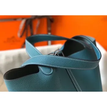 Hermes Picotin Lock 22 Taška v kůži Blue Jean Clemence