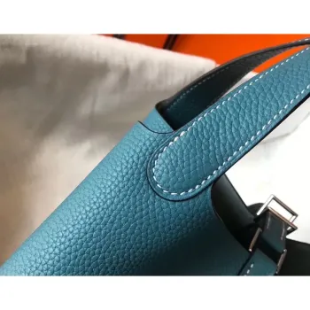 Hermes Picotin Lock 22 Taška v kůži Blue Jean Clemence