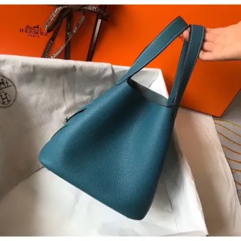 Hermes Picotin Lock 22 Taška v kůži Blue Jean Clemence
