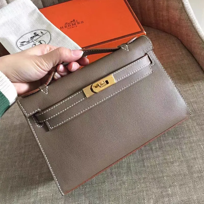 Hermes Taupe Kelly Pochette Epsom Ručně vyráběná taška