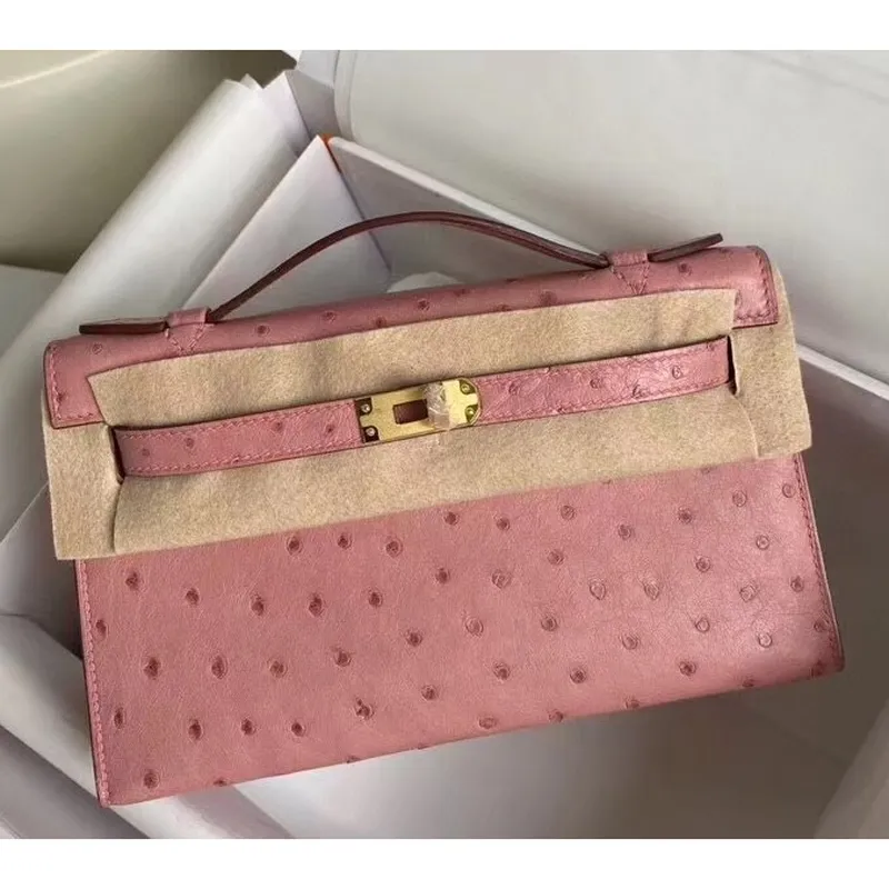 Hermes Terre Cutie Kelly Pochette Pštrosí Ručně Vyrobená Taška