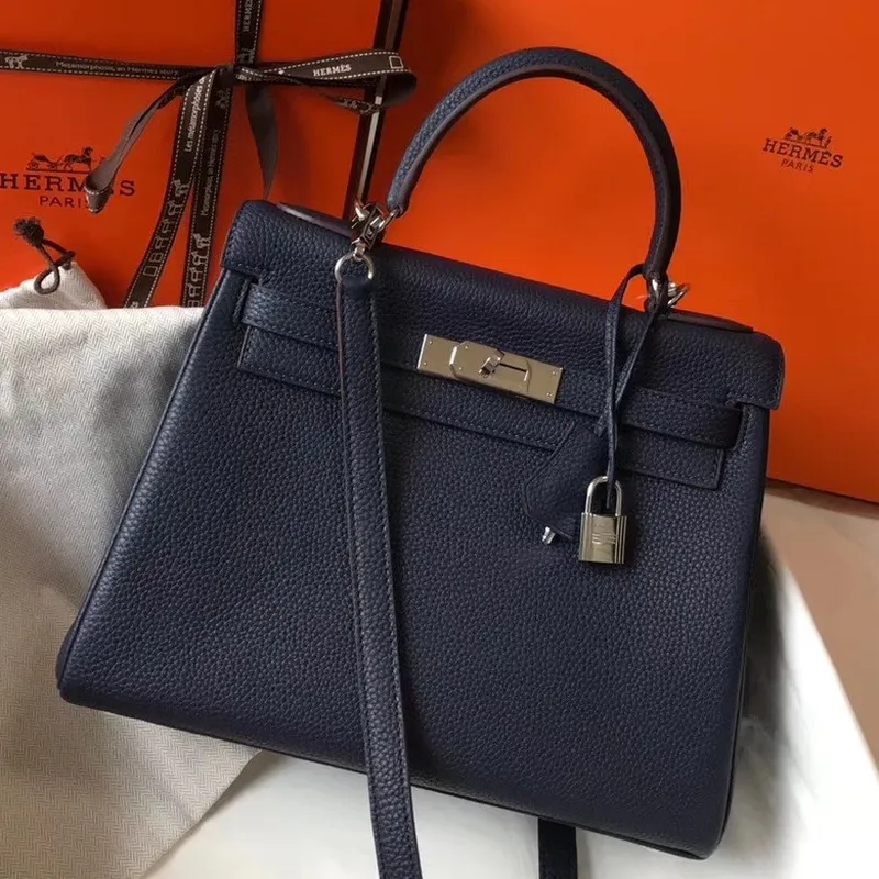 Hermes Námořnická modrá Clemence Kelly 28cm Taška